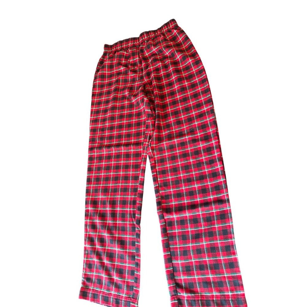 Lands End Womens Red & Black Plaid Pajama Pants Size 16 Polyester‎ Elastic Waist
